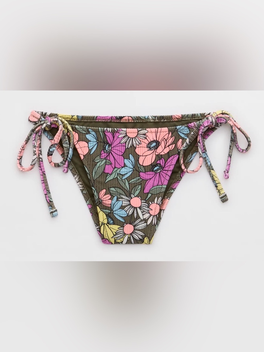 NWT Aerie Shine Rib Cheekiest Tie Bikini Bottom in Floral Magenta - Size L